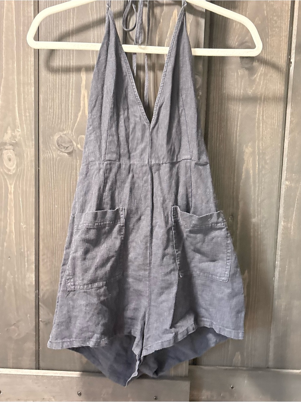New Free people  linen Halter Romper with Front Pockets